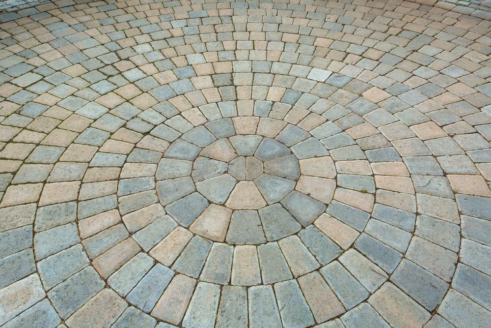 Garden Backyard circular Pattern brick stone pavers hardscape patio